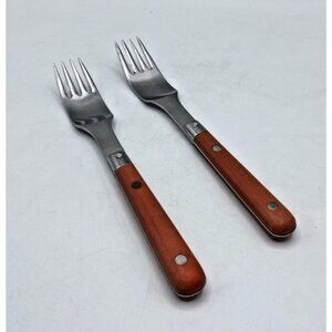 Melron Forks Flatware Made in France Silverware Orange Handle Stainless Lot 2